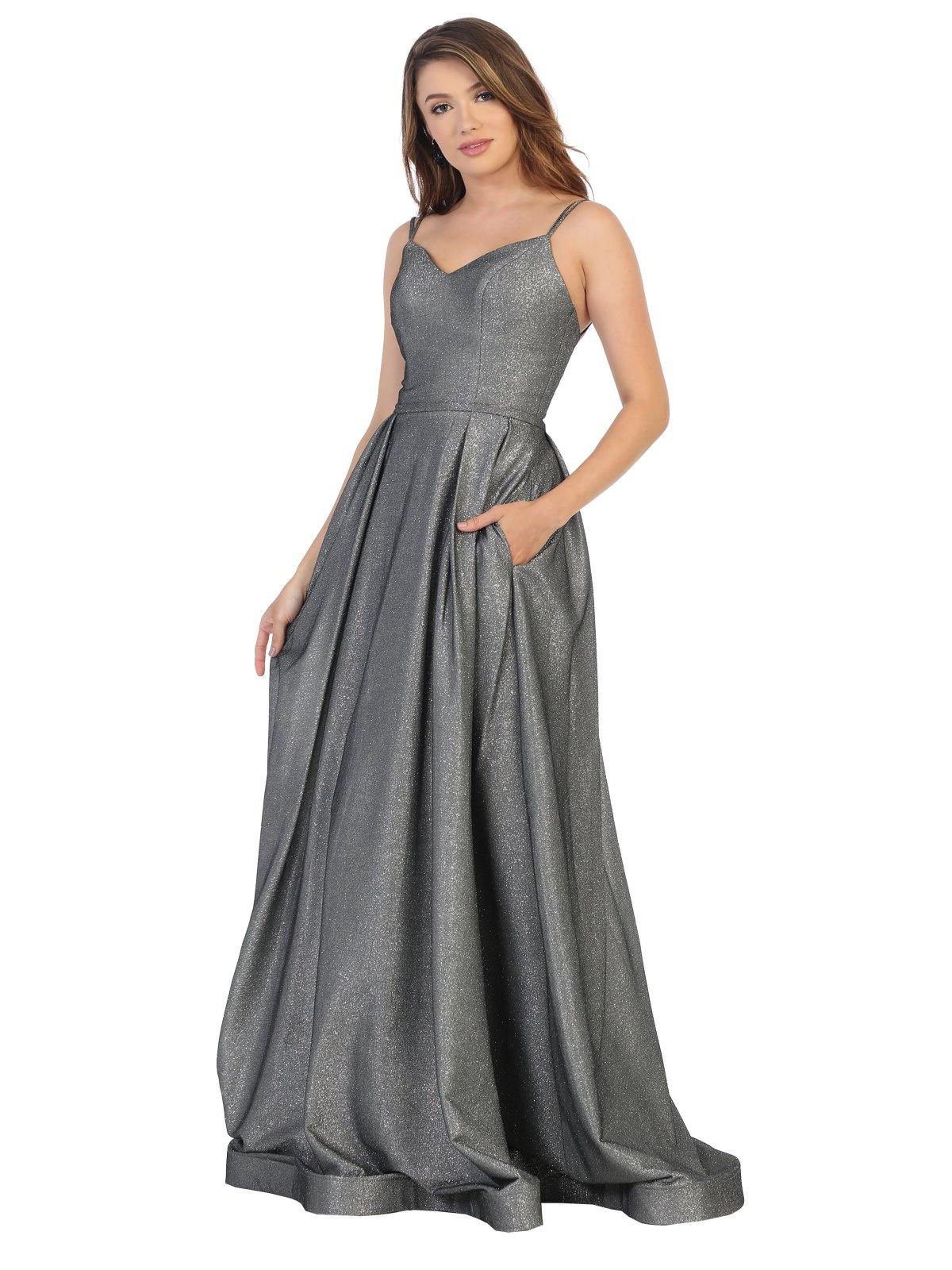 Long Formal Spaghetti Strap Glitter Prom Dress - The Dress Outlet May Queen