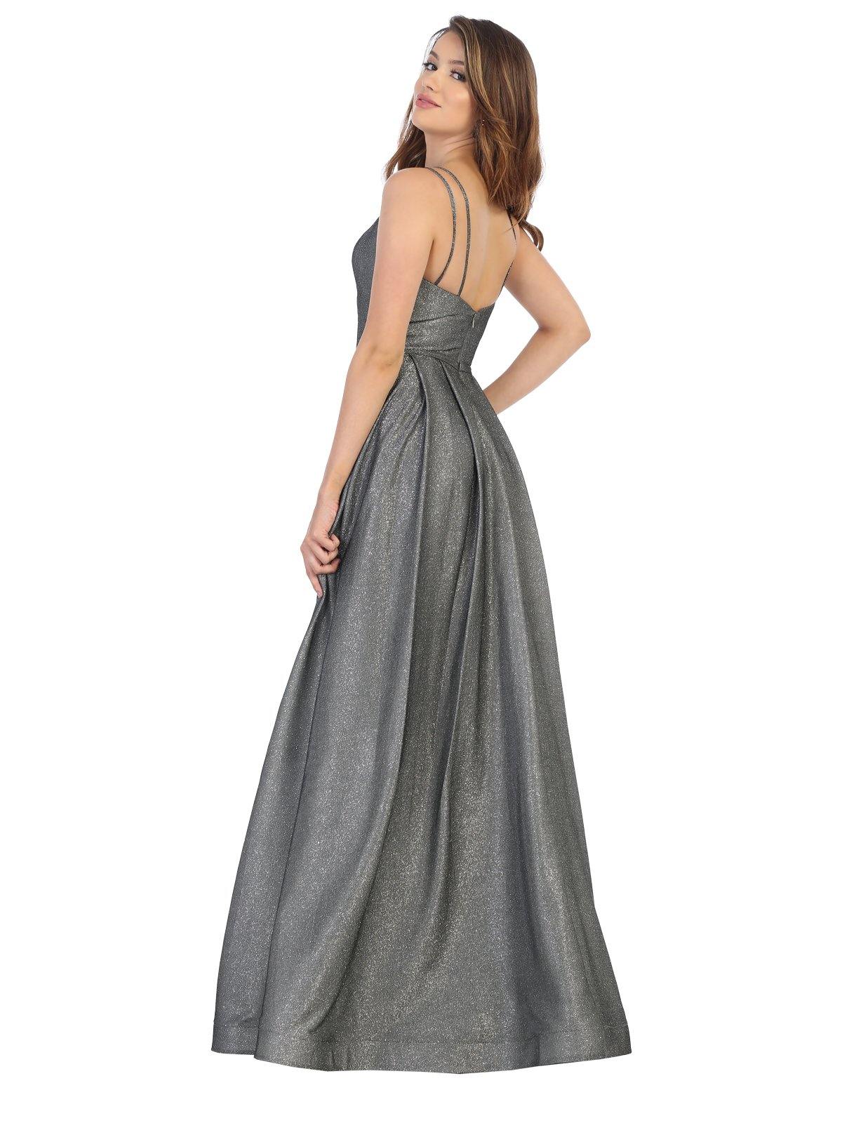 Long Formal Spaghetti Strap Glitter Prom Dress - The Dress Outlet May Queen
