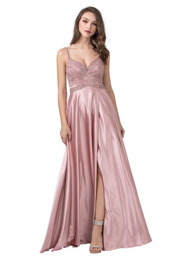 Long Formal Spaghetti Straps Beaded Prom Dress