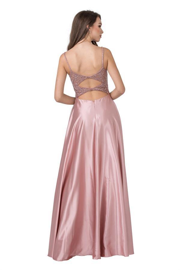 Long Formal Spaghetti Straps Beaded Prom Dress