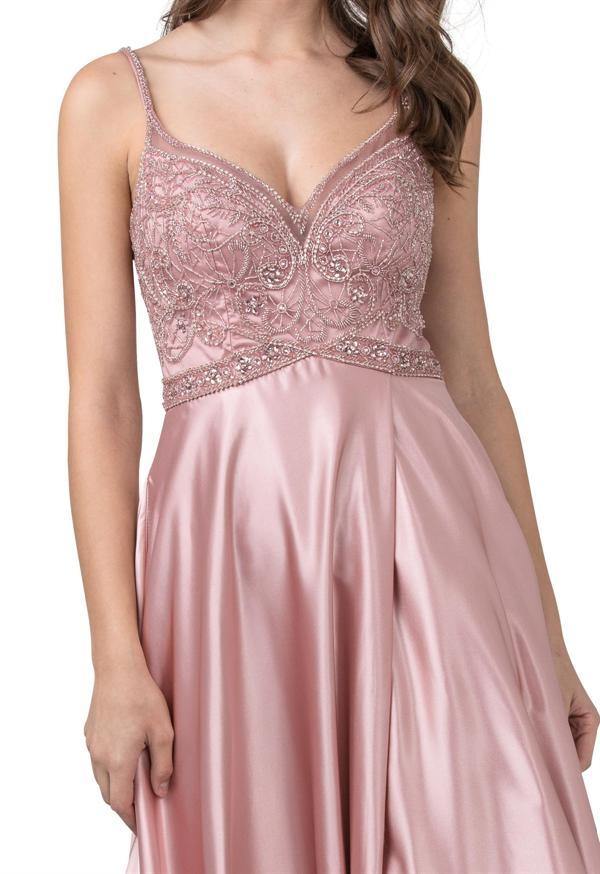 Long Formal Spaghetti Straps Beaded Prom Dress
