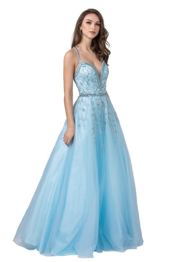 Long Formal Spaghetti Straps Evening Prom Ball Gown