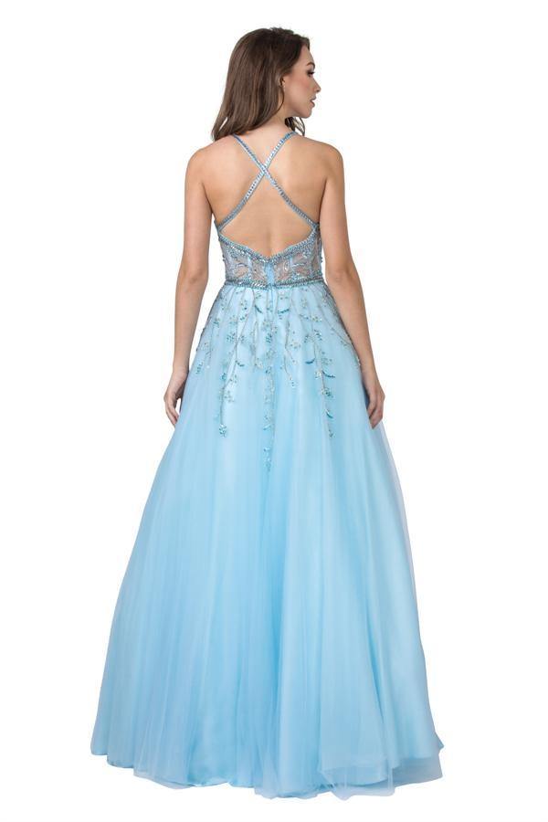 Long Formal Spaghetti Straps Evening Prom Ball Gown