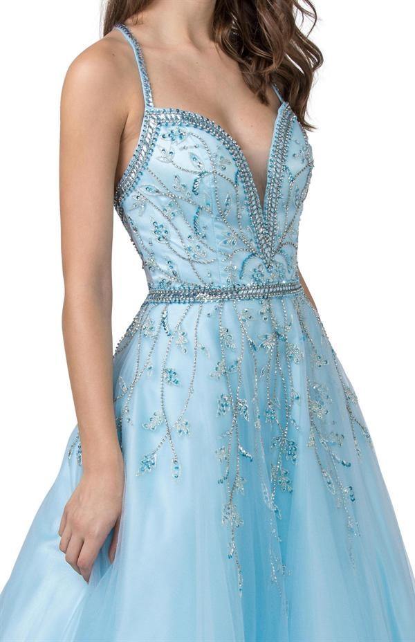 Long Formal Spaghetti Straps Evening Prom Ball Gown