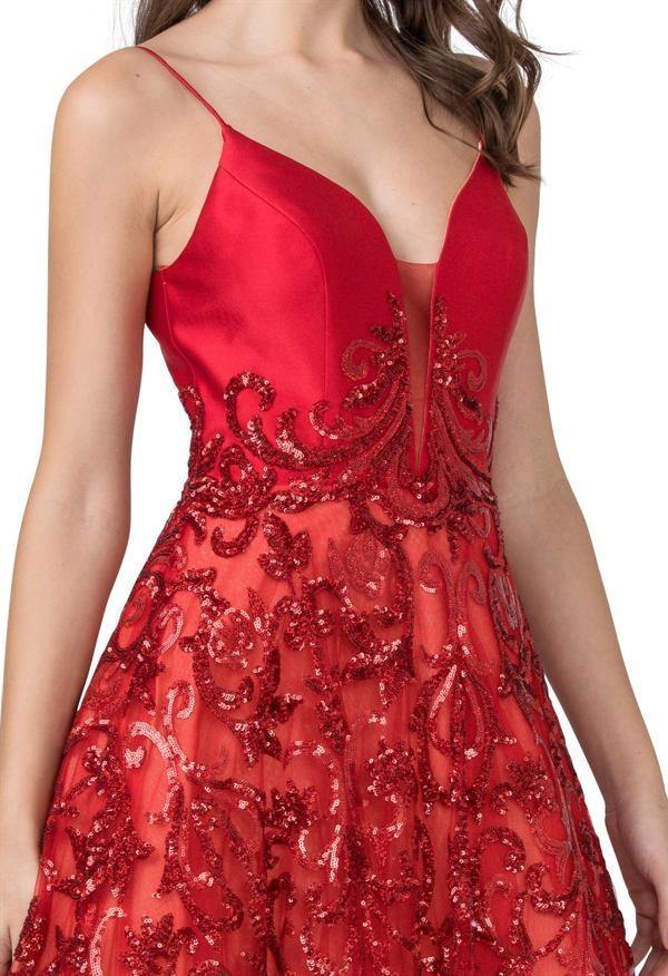 Long Formal Spaghetti Straps Prom Sequins Ball Gown - The Dress Outlet