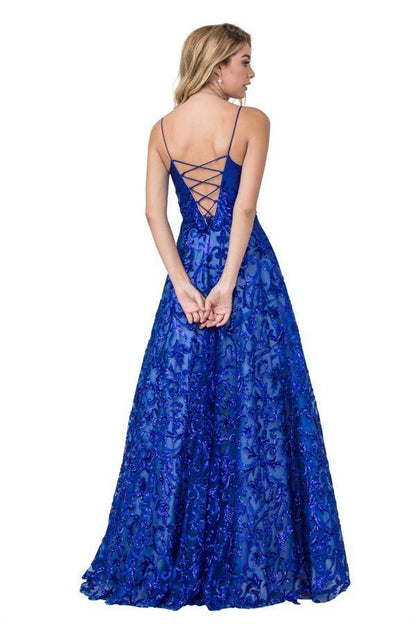 Long Formal Spaghetti Straps Prom Sequins Ball Gown - The Dress Outlet