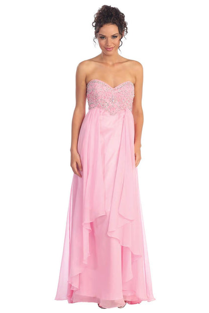 Long Formal Strapless Chiffon Prom Dress - The Dress Outlet Elizabeth K