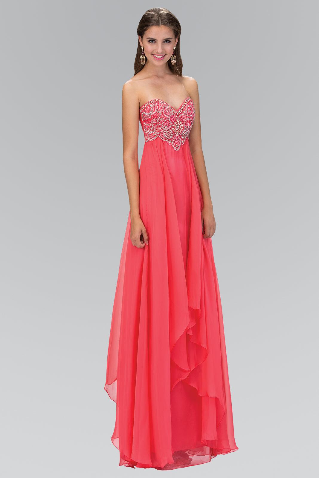 Pink Long Formal Strapless Chiffon Prom Dress
