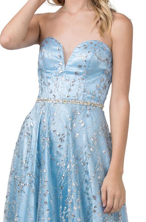 Long Formal Strapless Glitter Evening Prom Gown - The Dress Outlet