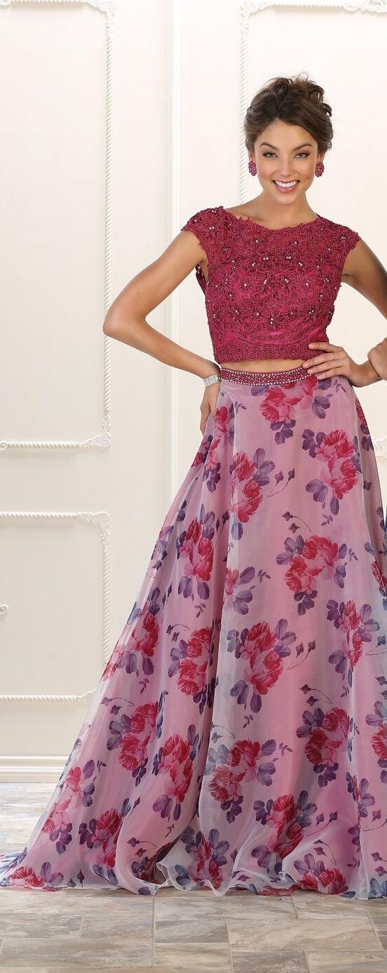 Long Formal Two Piece Set Prom Dress - The Dress Outlet May Queen