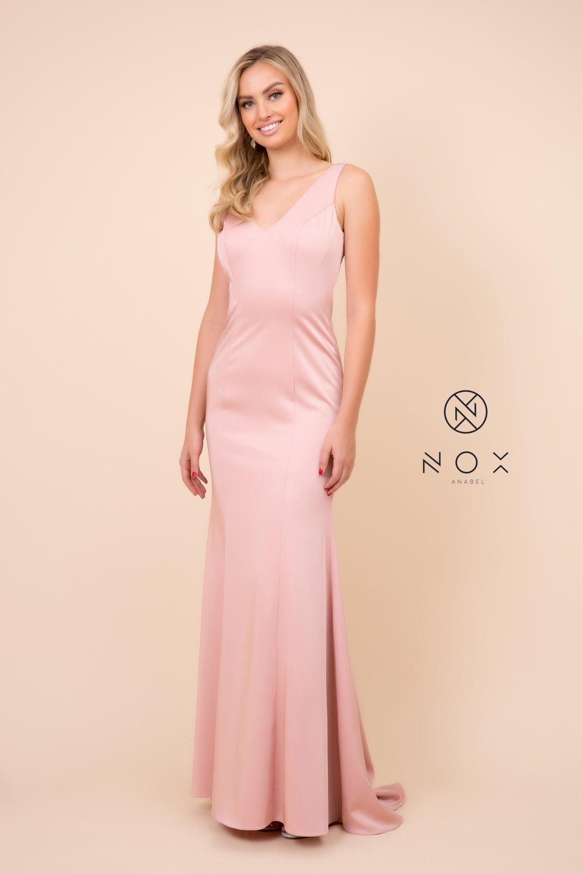 Long Formal V Neck Bridesmaid Dress - The Dress Outlet Nox Anabel