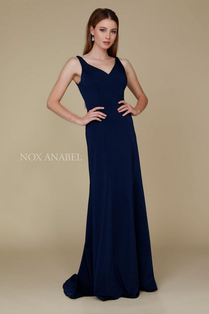 Long Formal V Neck Bridesmaid Dress - The Dress Outlet Nox Anabel