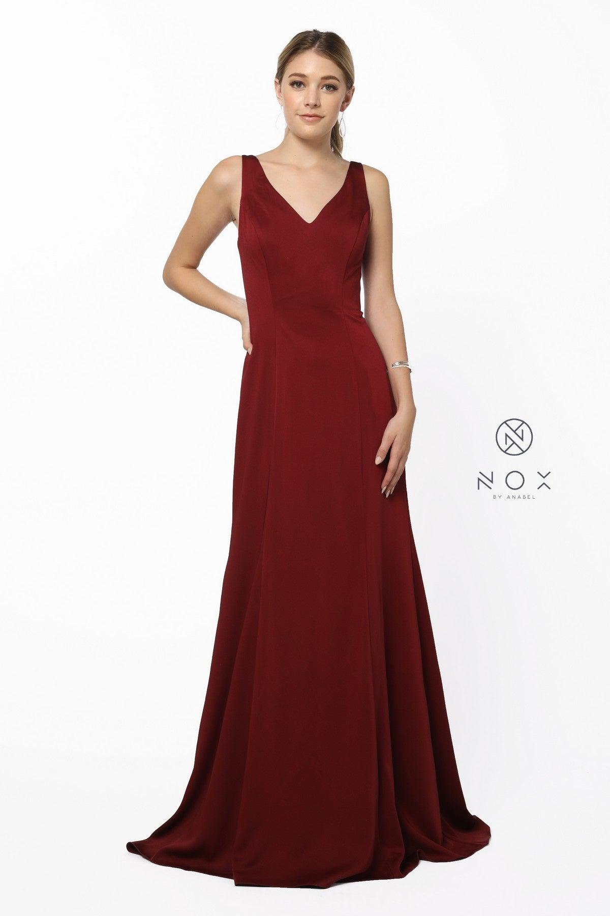 Long Formal V Neck Bridesmaid Dress - The Dress Outlet