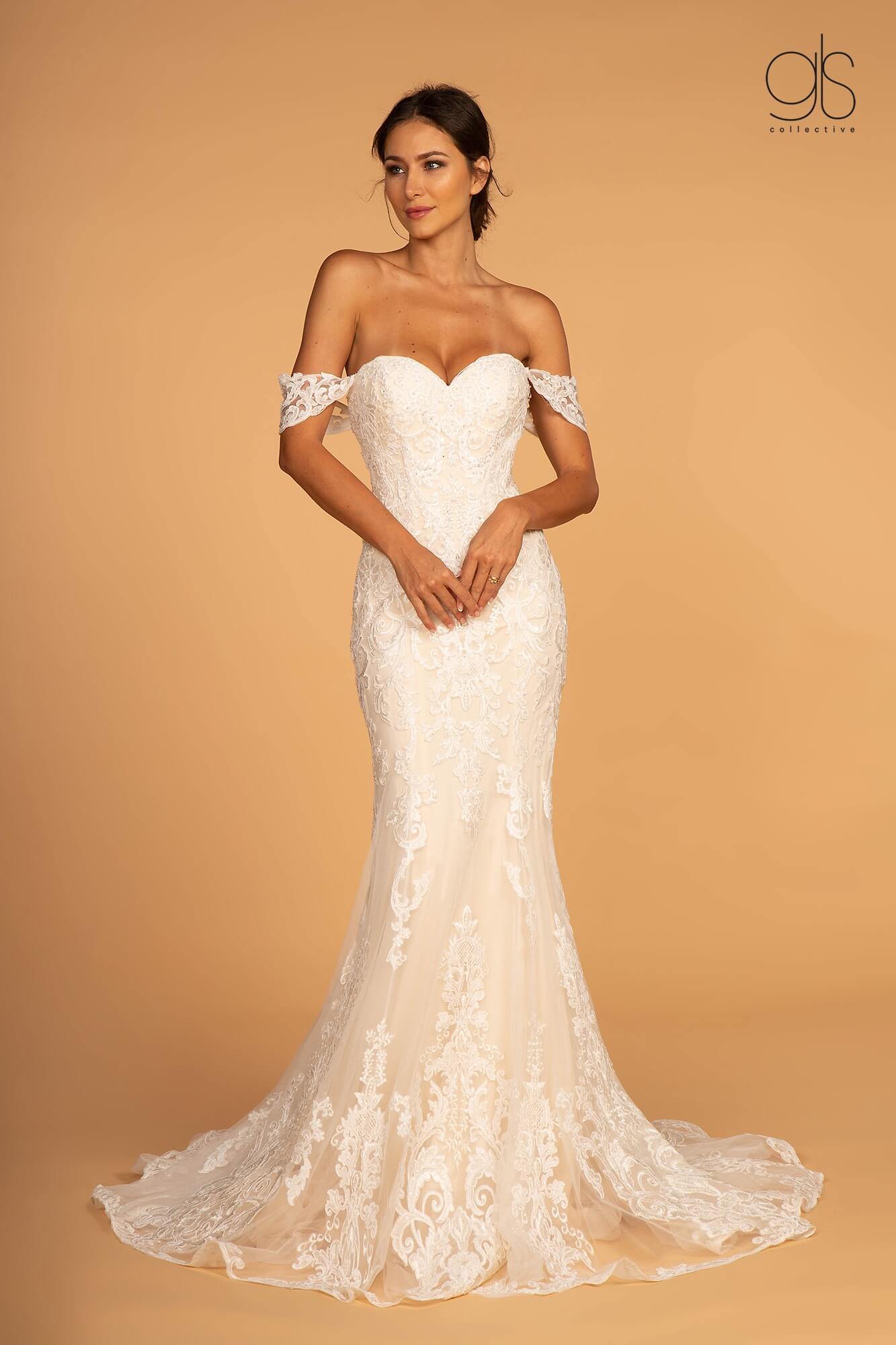 Long Fit and Flare Wedding Dress - Ivory/Champagne / M Long Fit and Flare Wedding Dress - Ivory/Champagne / M
