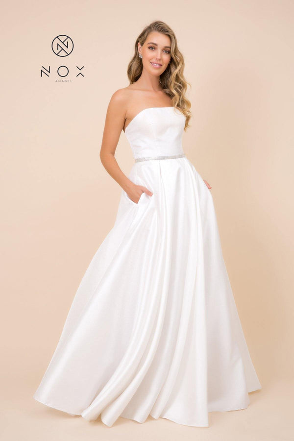 Long Formal Wedding Dress with Pockets Off White
