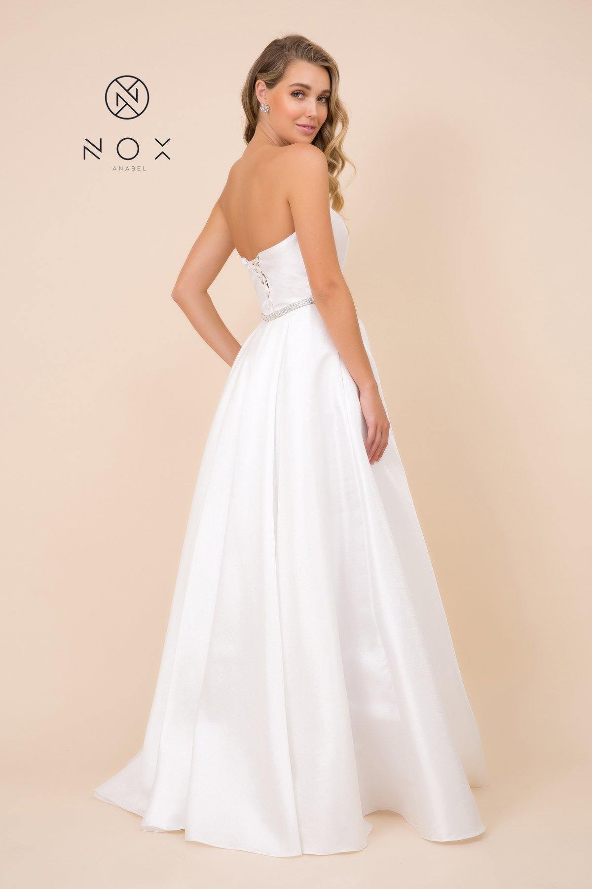 Long Formal Wedding Dress with Pockets Off White