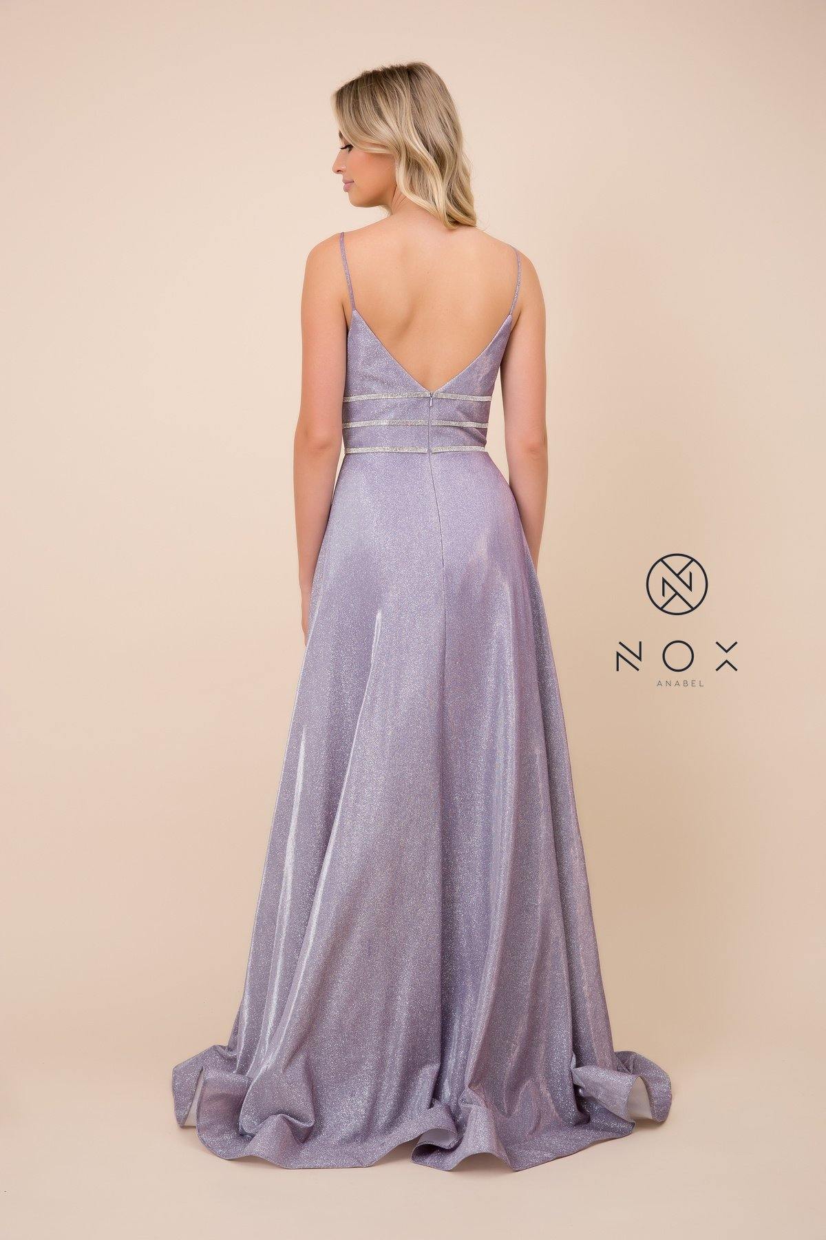 Long Glitter Dress With Beaded Waistband - The Dress Outlet Nox Anabel