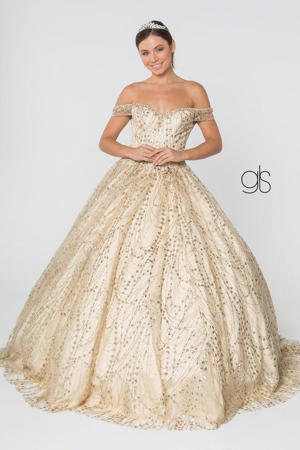 Long Glitter Mesh Quinceanera Dress