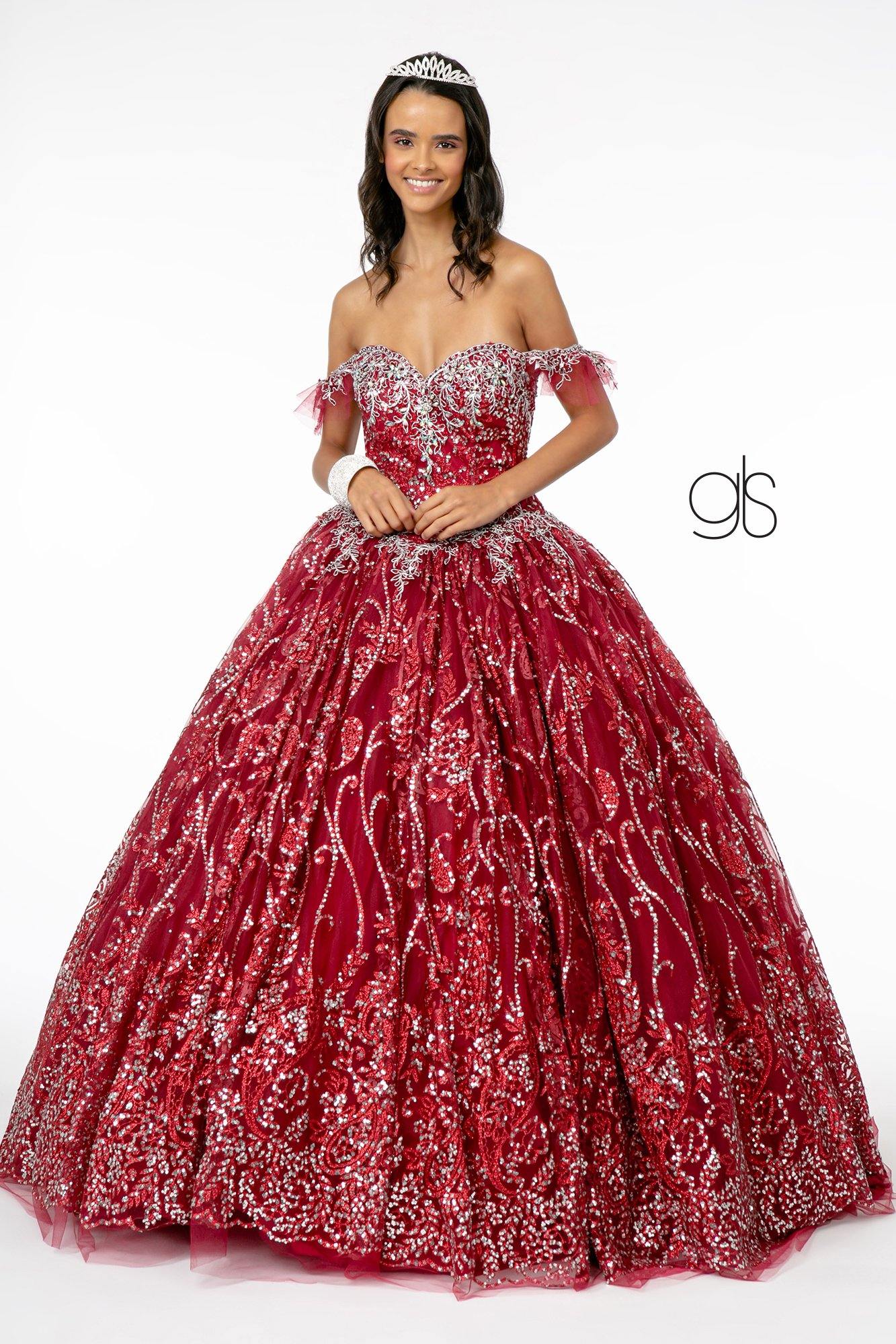 Long Glitter Mesh Quinceanera Dress - The Dress Outlet Elizabeth K