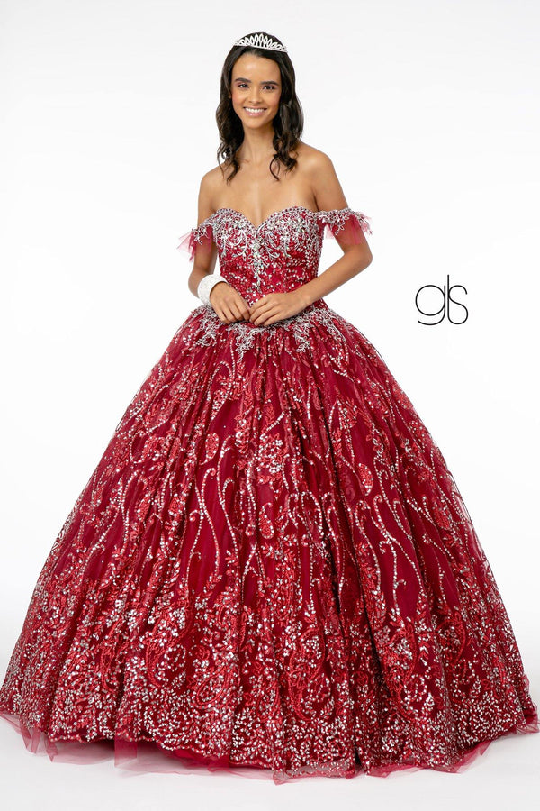 Long Glitter Mesh Quinceanera Dress