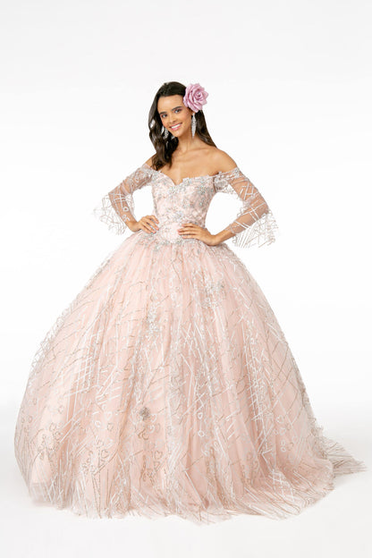 Long Glitter Mesh Quinceanera Dress - The Dress Outlet Elizabeth K