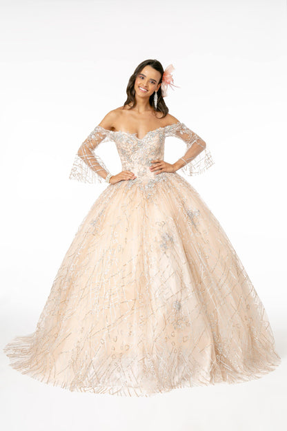 Long Glitter Mesh Quinceanera Dress - The Dress Outlet Elizabeth K