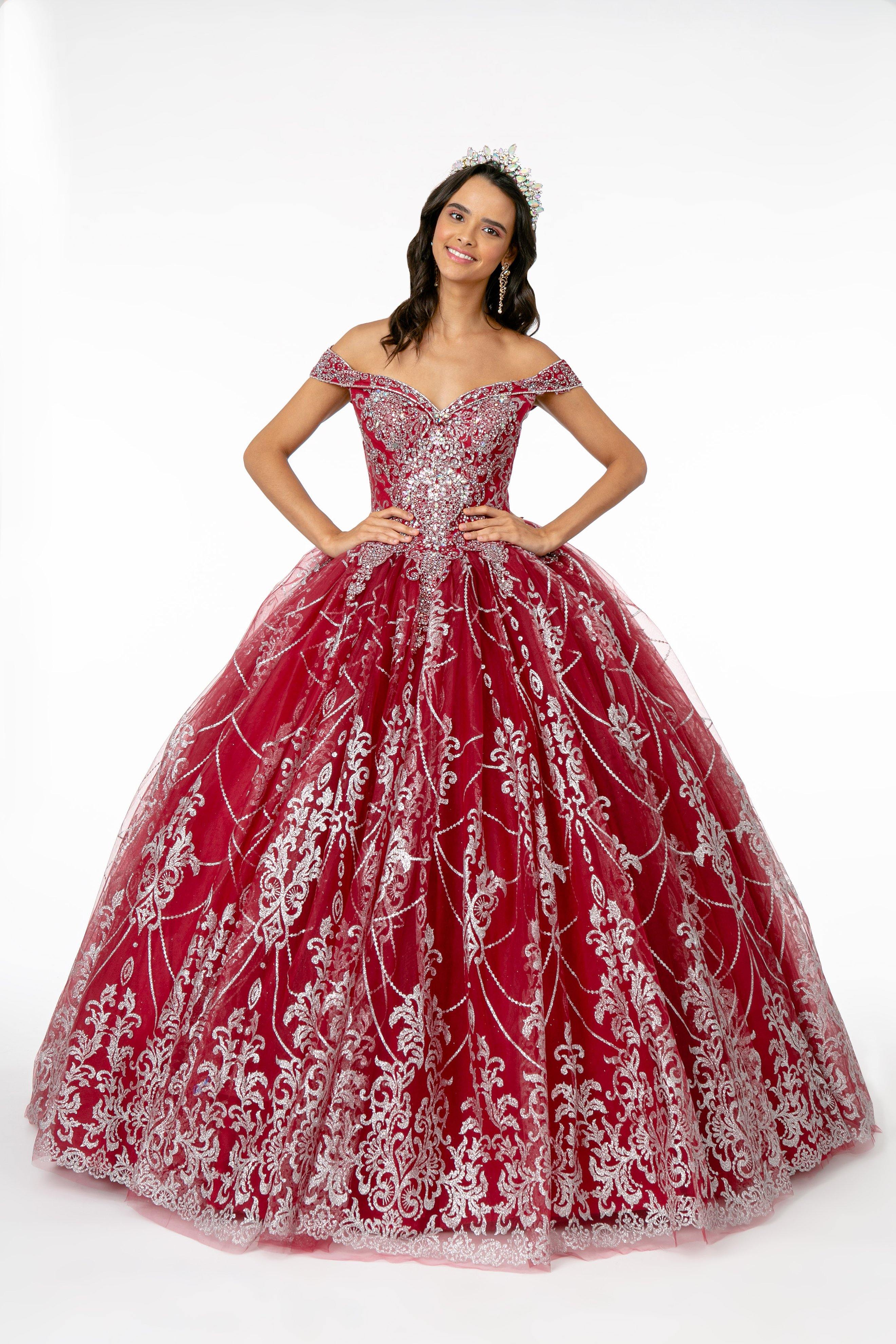 Long Glitter Mesh Quinceanera Dress - The Dress Outlet Elizabeth K