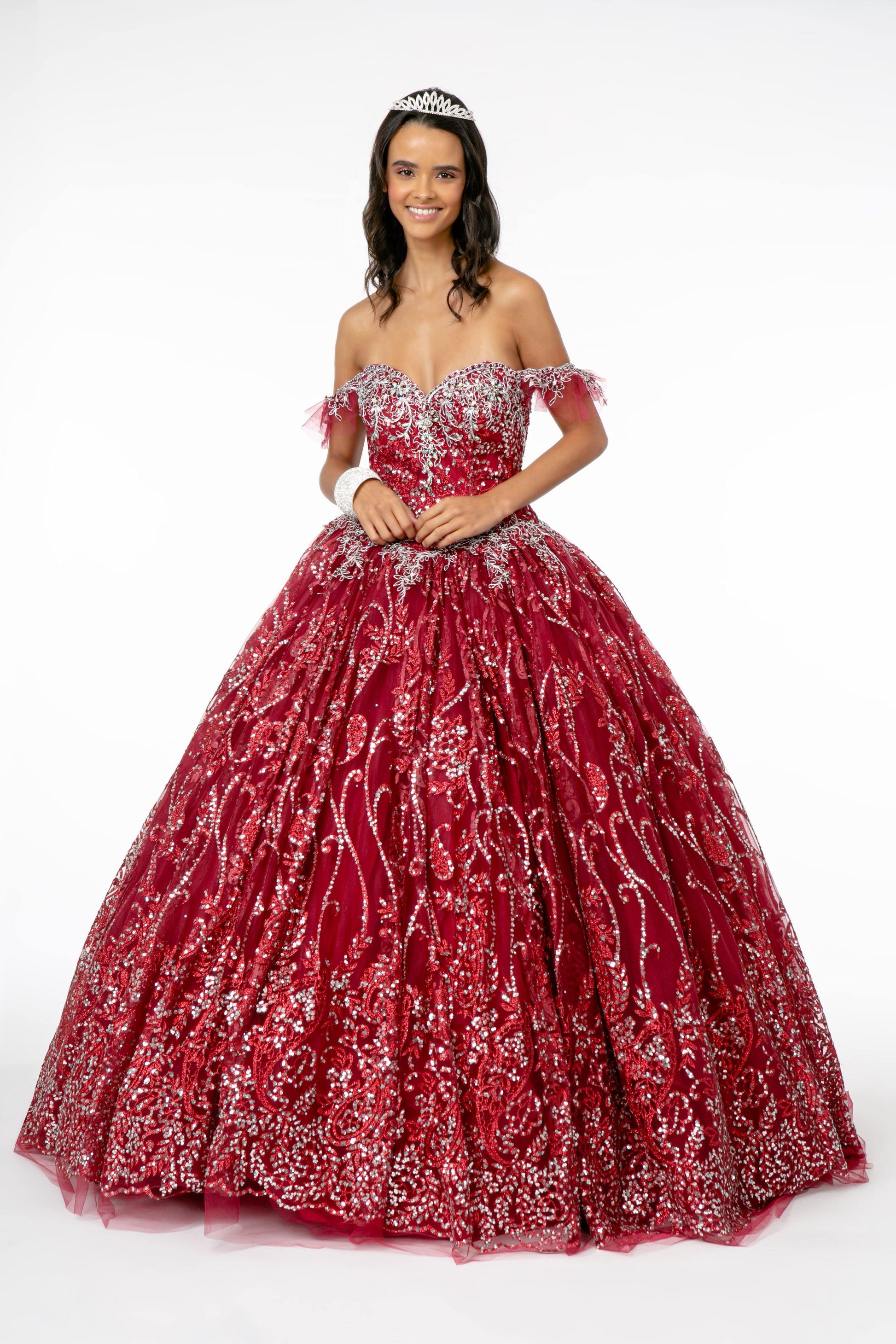 Long Glitter Mesh Quinceanera Dress - The Dress Outlet Elizabeth K