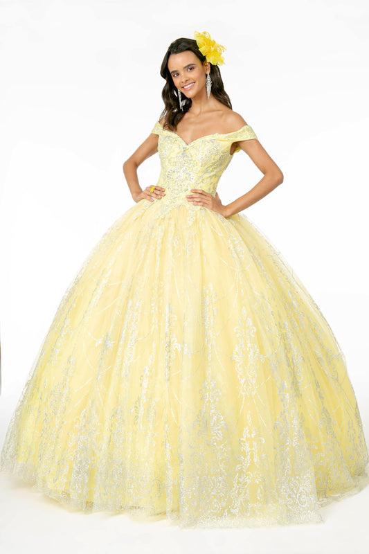 Long Glitter Mesh Quinceanera Dress - The Dress Outlet Elizabeth K