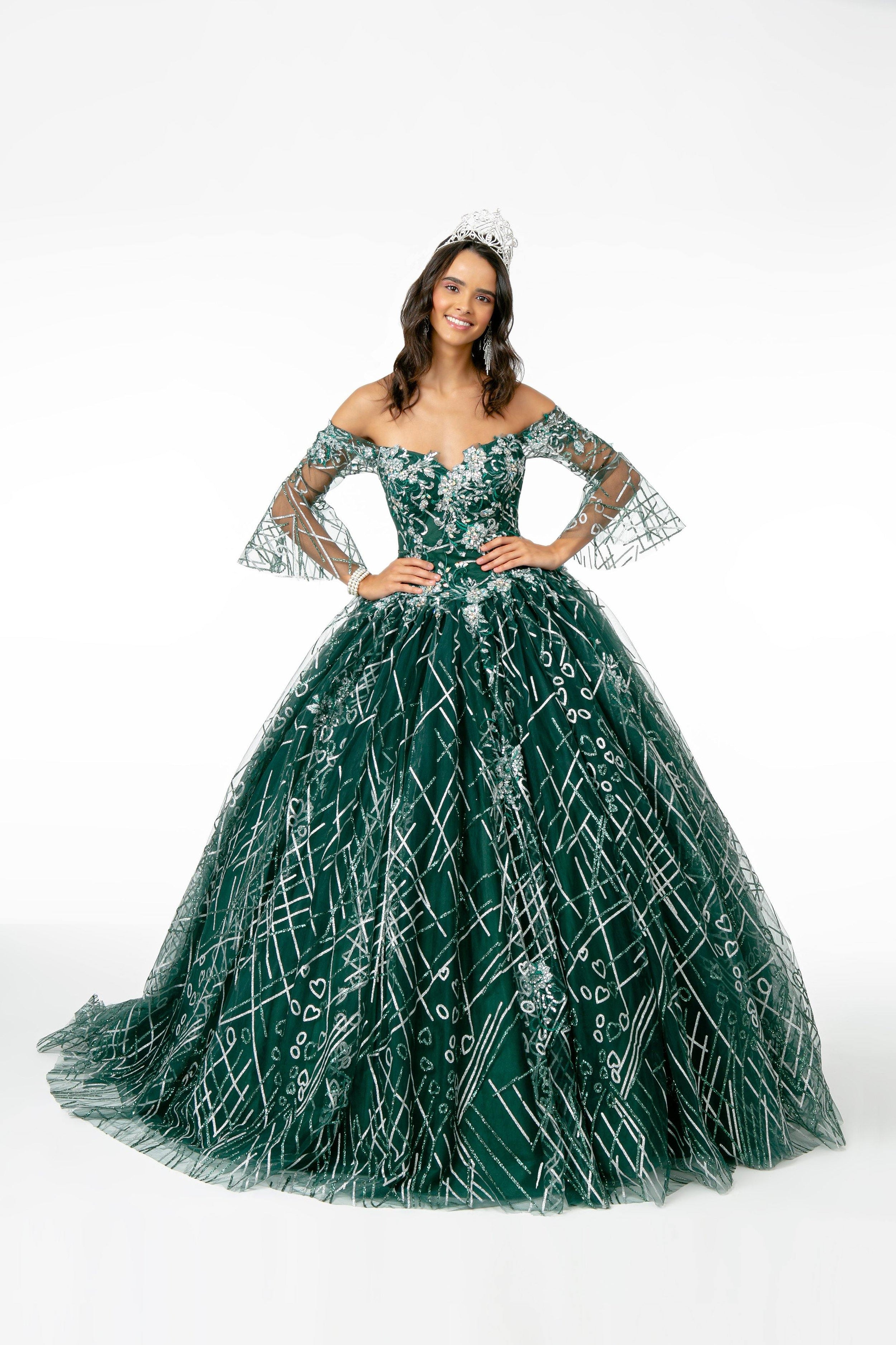Long Glitter Mesh Quinceanera Dress - The Dress Outlet Elizabeth K