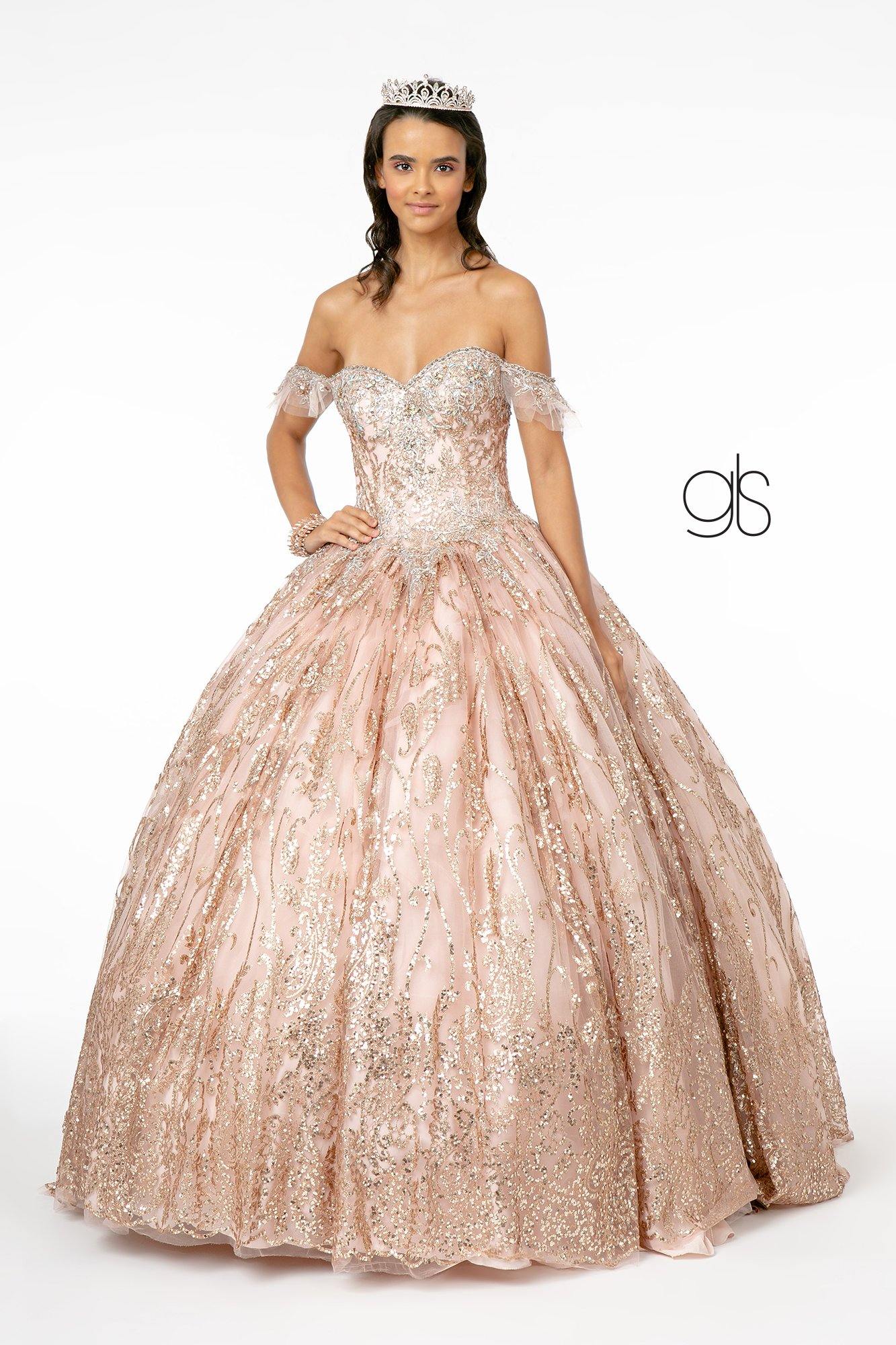 Long Glitter Mesh Quinceanera Dress - The Dress Outlet Elizabeth K