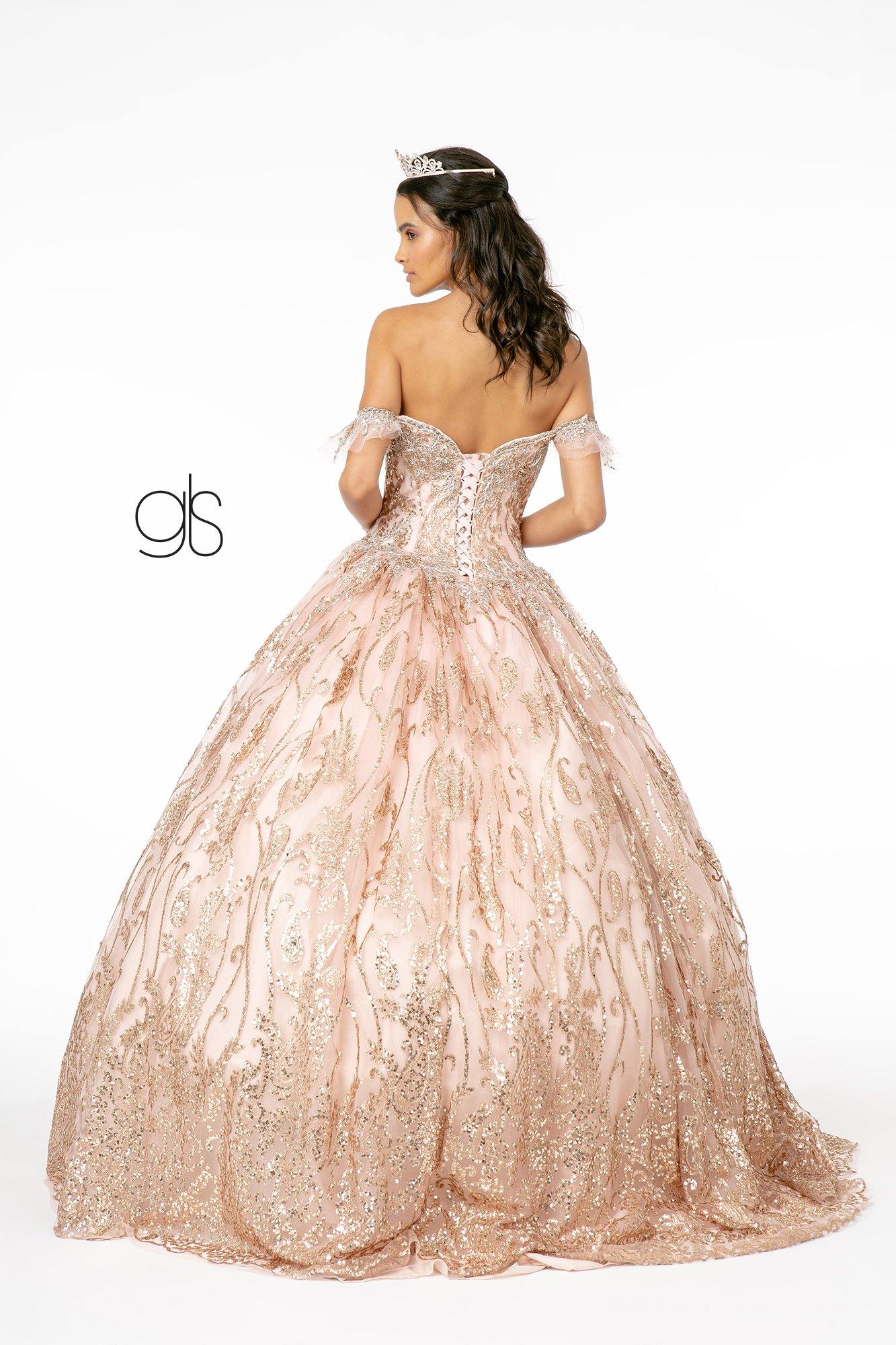 Long Glitter Mesh Quinceanera Dress - The Dress Outlet Elizabeth K