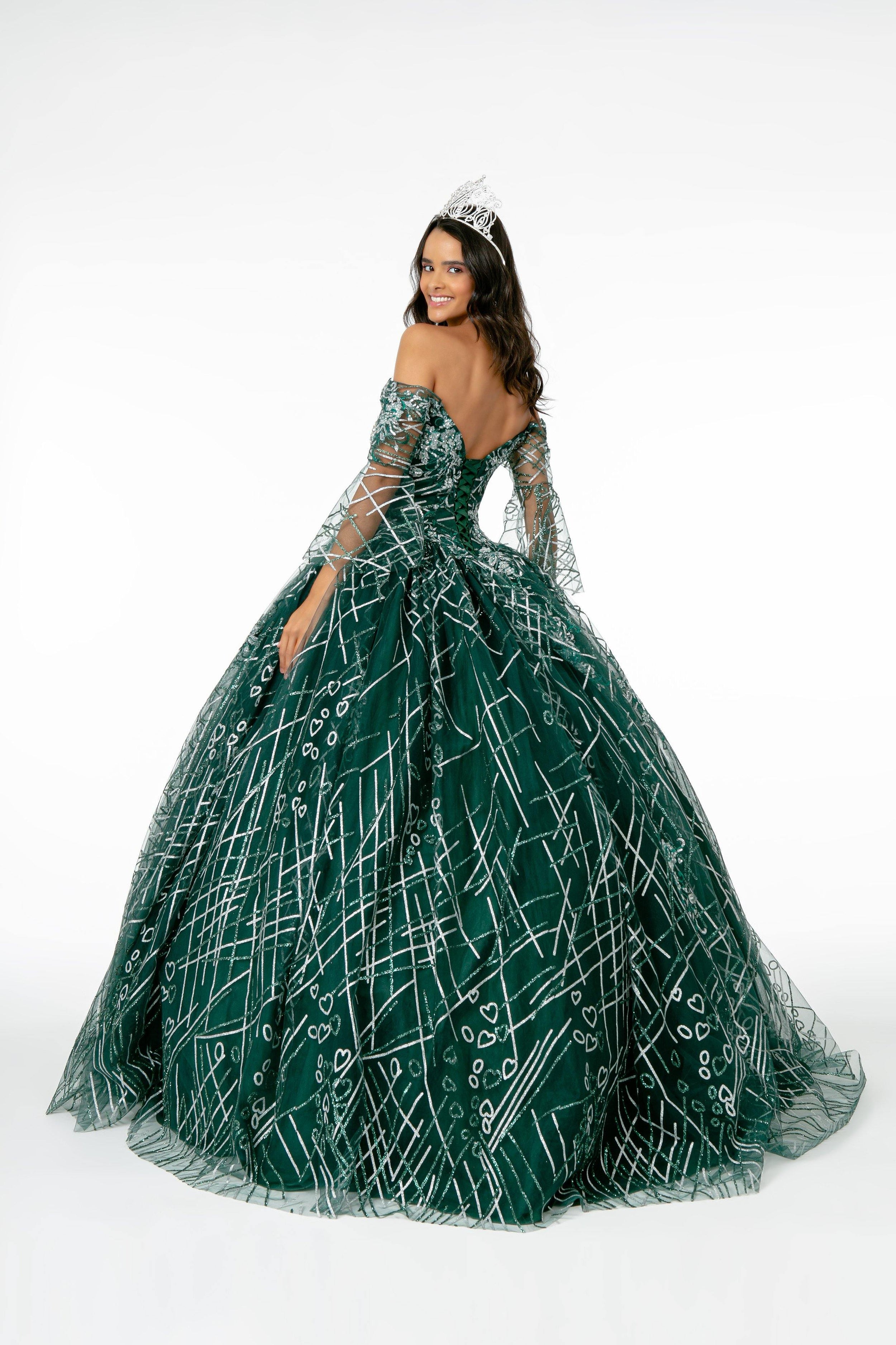 Long Glitter Mesh Quinceanera Dress - The Dress Outlet Elizabeth K