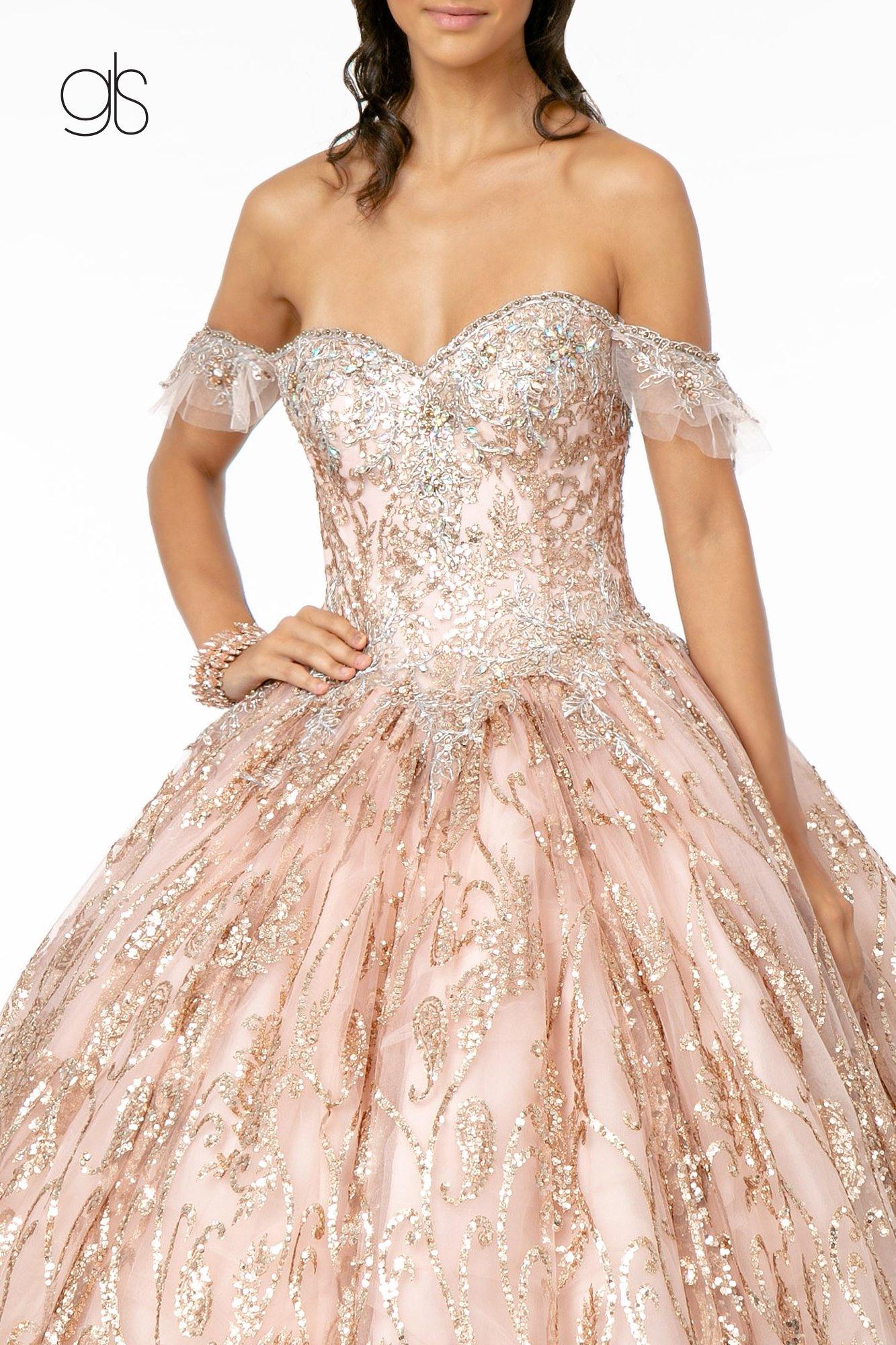 Long Glitter Mesh Quinceanera Dress - The Dress Outlet Elizabeth K