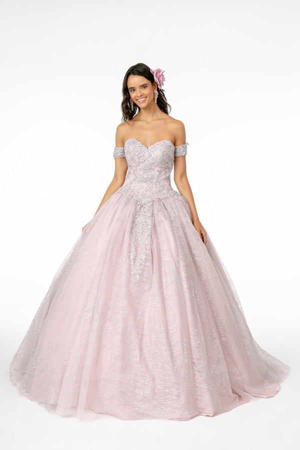 Long Glitter Mesh Quinceanera Dress with Cape