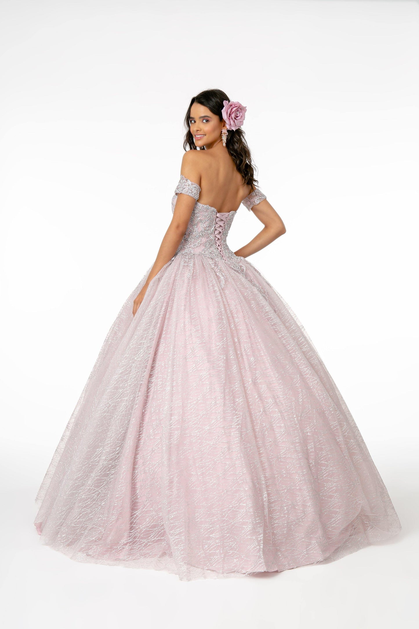 Long Glitter Mesh Quinceanera Dress with Cape - The Dress Outlet Elizabeth K