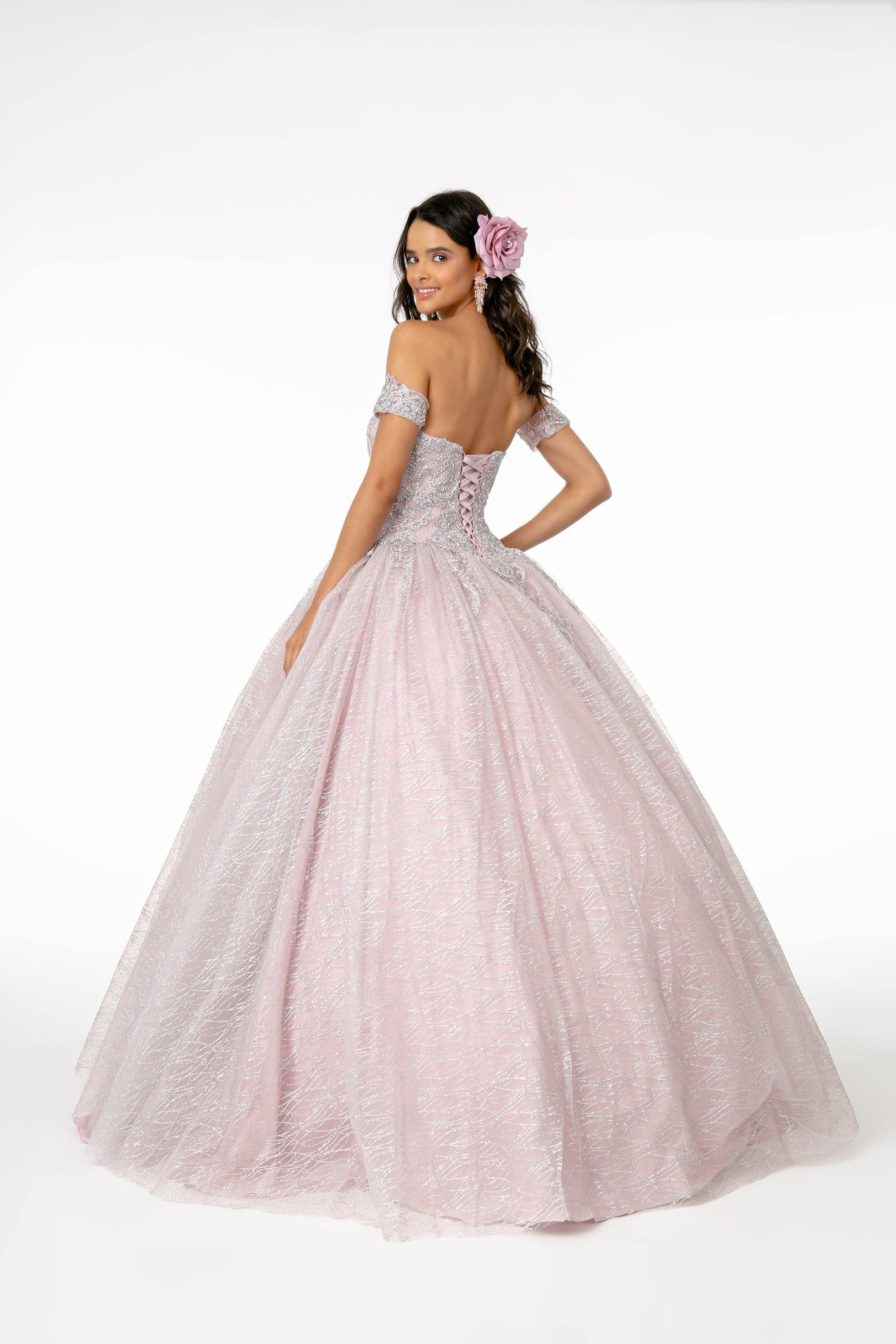 Long Glitter Mesh Quinceanera Dress with Cape