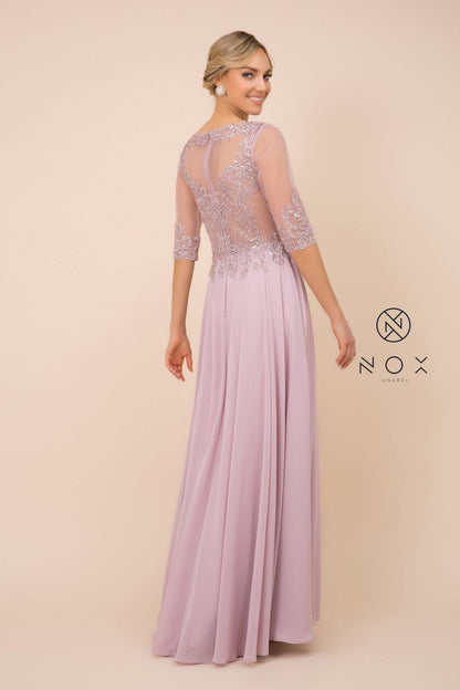 Long Gown With Applique Bodice Formal Dress - The Dress Outlet Nox Anabel