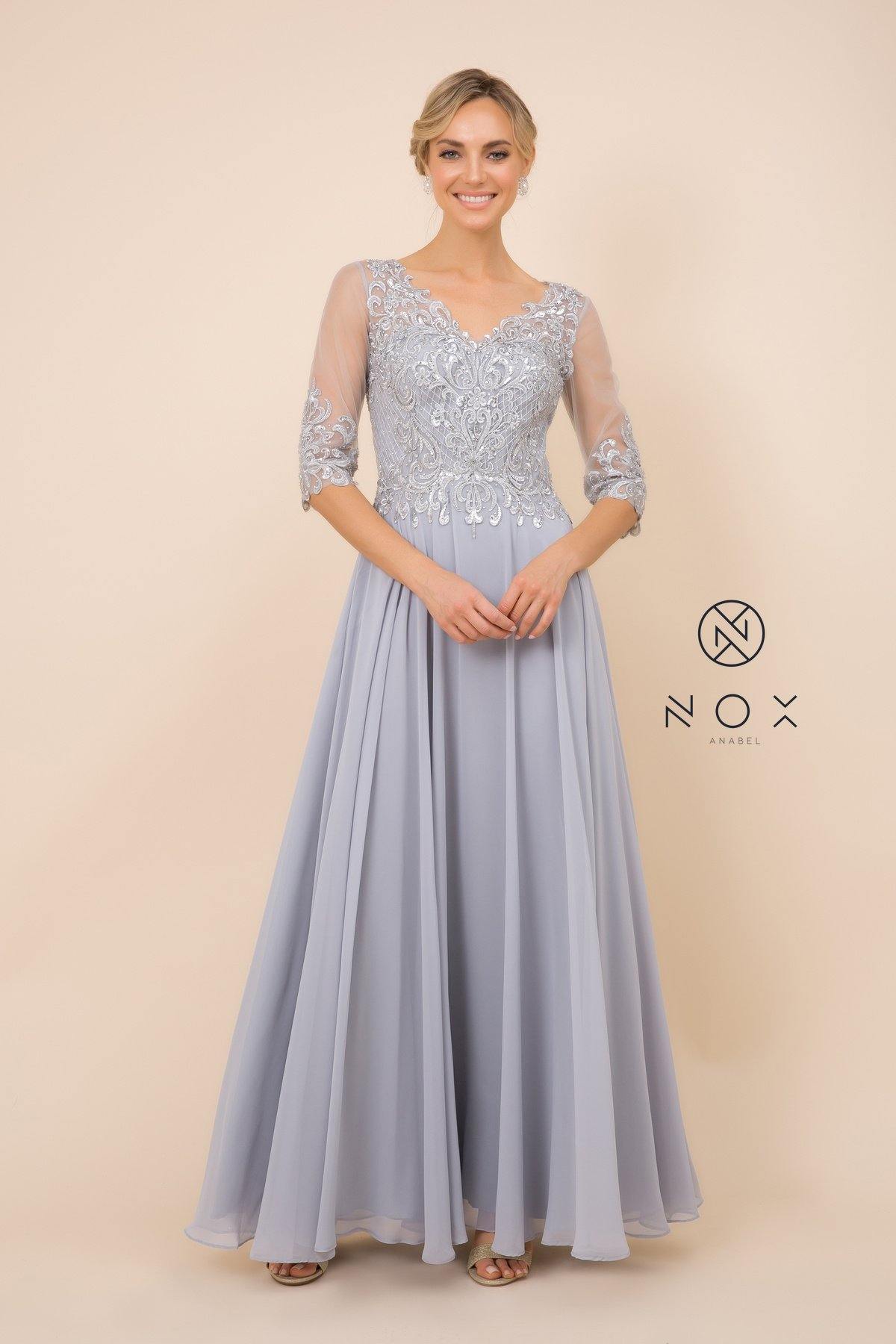 Long Gown With Applique Bodice Formal Dress