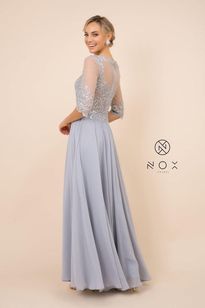 Long Gown With Applique Bodice Formal Dress - The Dress Outlet Nox Anabel