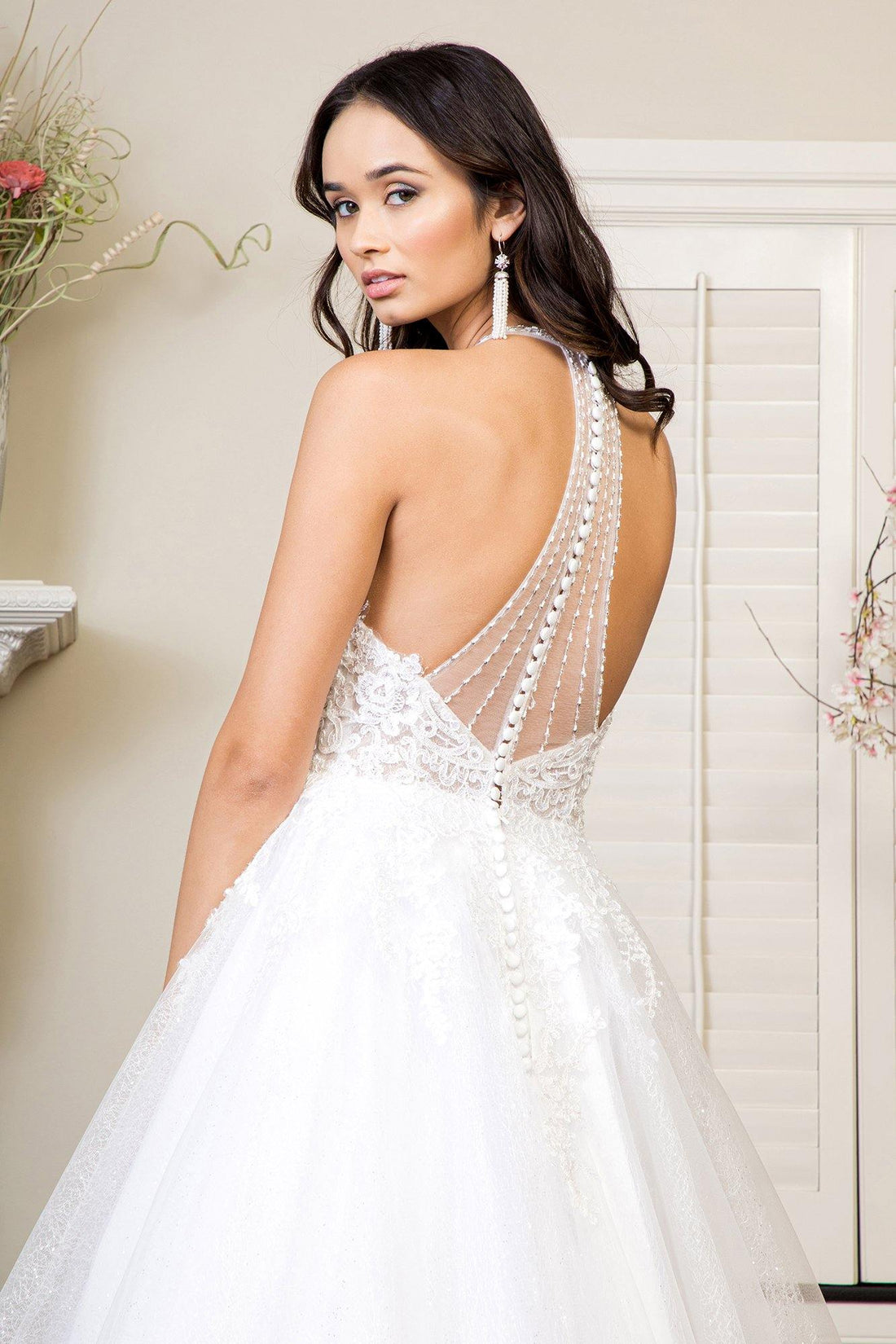 Simple Lace Embellished Mesh Wedding Long Gown main image 1