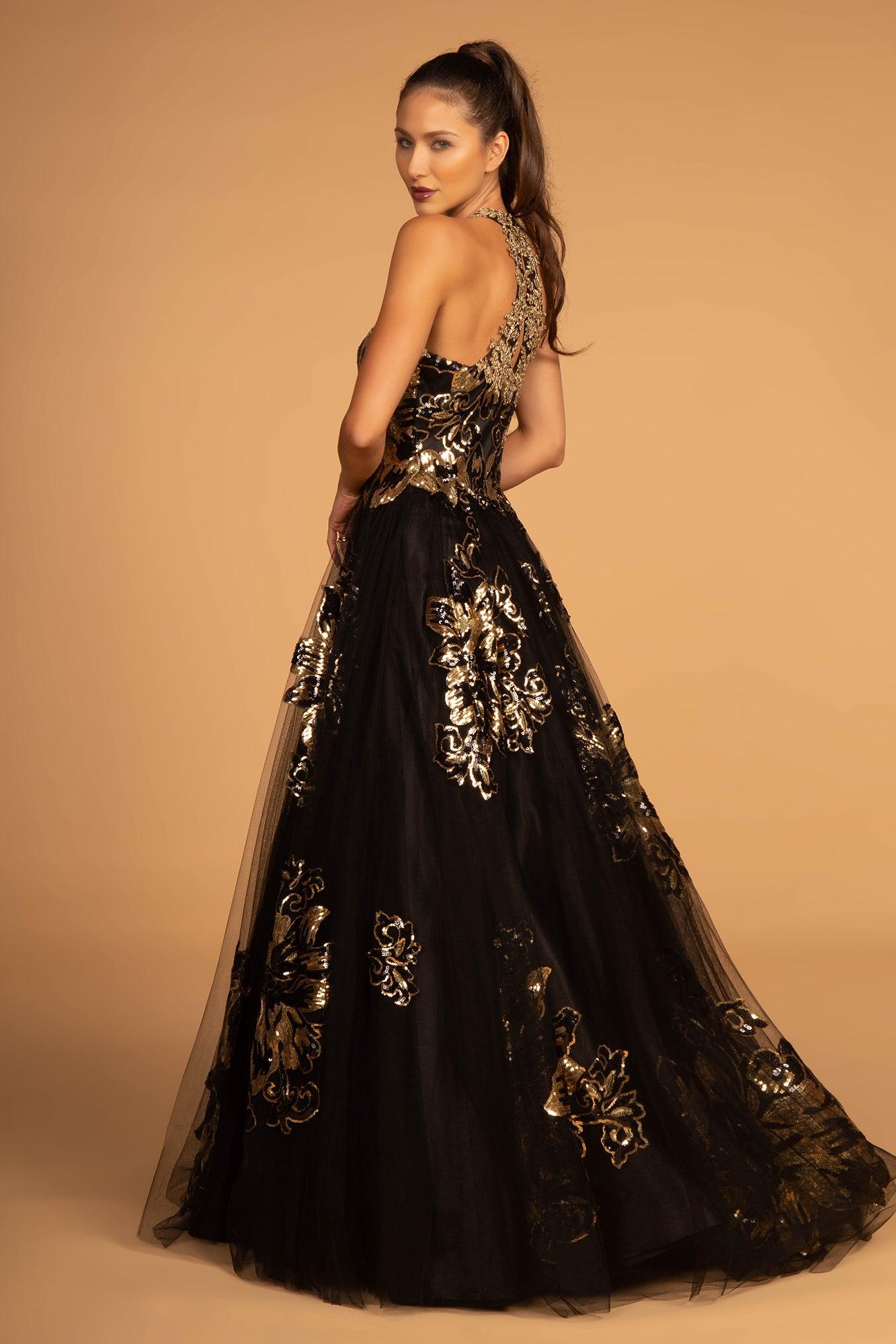 Champagne/Silver Long Halter Prom Dress Evening Gown for $319.99 – The