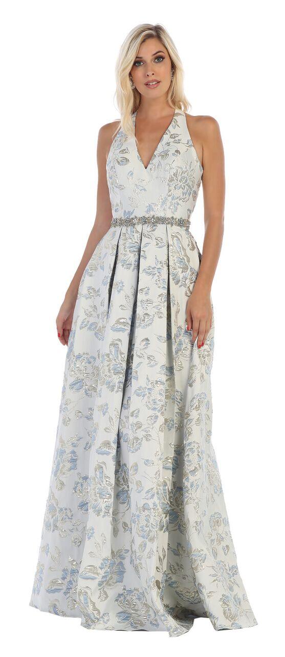 Long Halter Prom Dress Floral Print Ball Gown - The Dress Outlet May Queen
