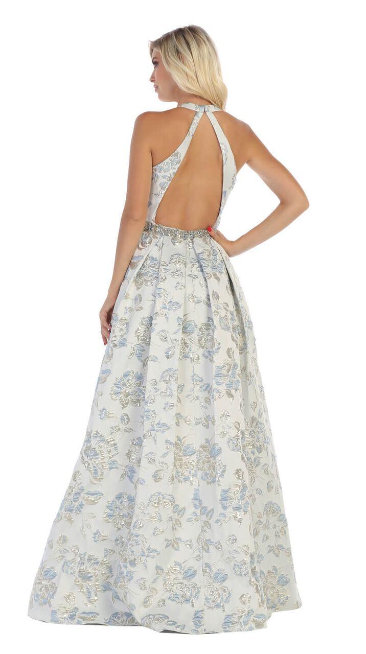 Long Halter Prom Dress Floral Print Ball Gown - The Dress Outlet May Queen