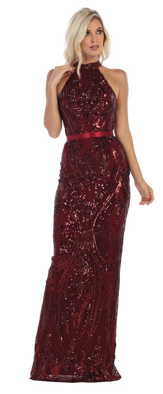 Long Halter Prom Dress with Keyhole Back - The Dress Outlet May Queen