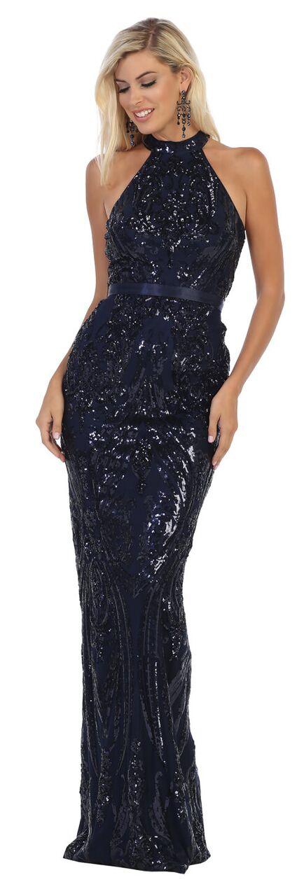 Long Halter Prom Dress with Keyhole Back - The Dress Outlet May Queen