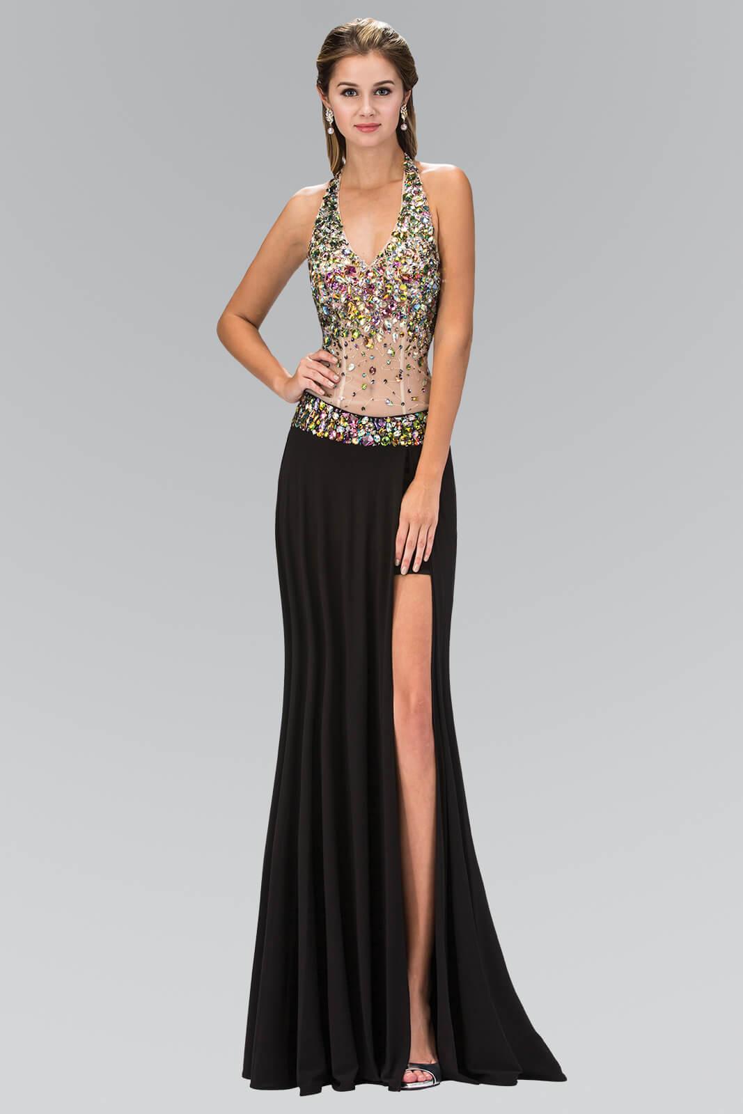 Black Halter Prom Dresses, Side Slit Prom Dresses, Appliques Prom Dresses, Prom Dresses, PD0667