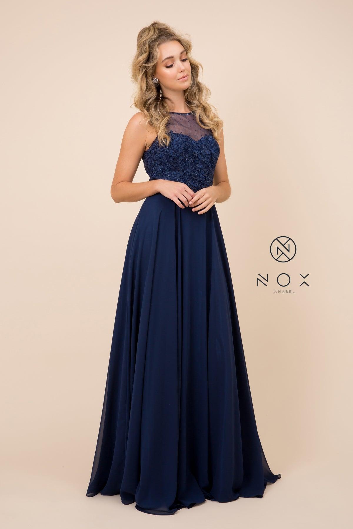 Long High Neck Formal Bridesmaid Dress - The Dress Outlet Nox Anabel