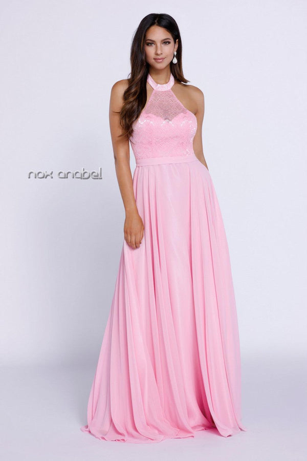 Long High Neck Halter Formal Bridesmaid Dress