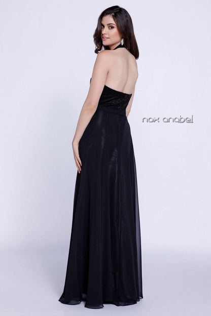 Long High Neck Halter Formal Bridesmaid Dress - The Dress Outlet Nox Anabel
